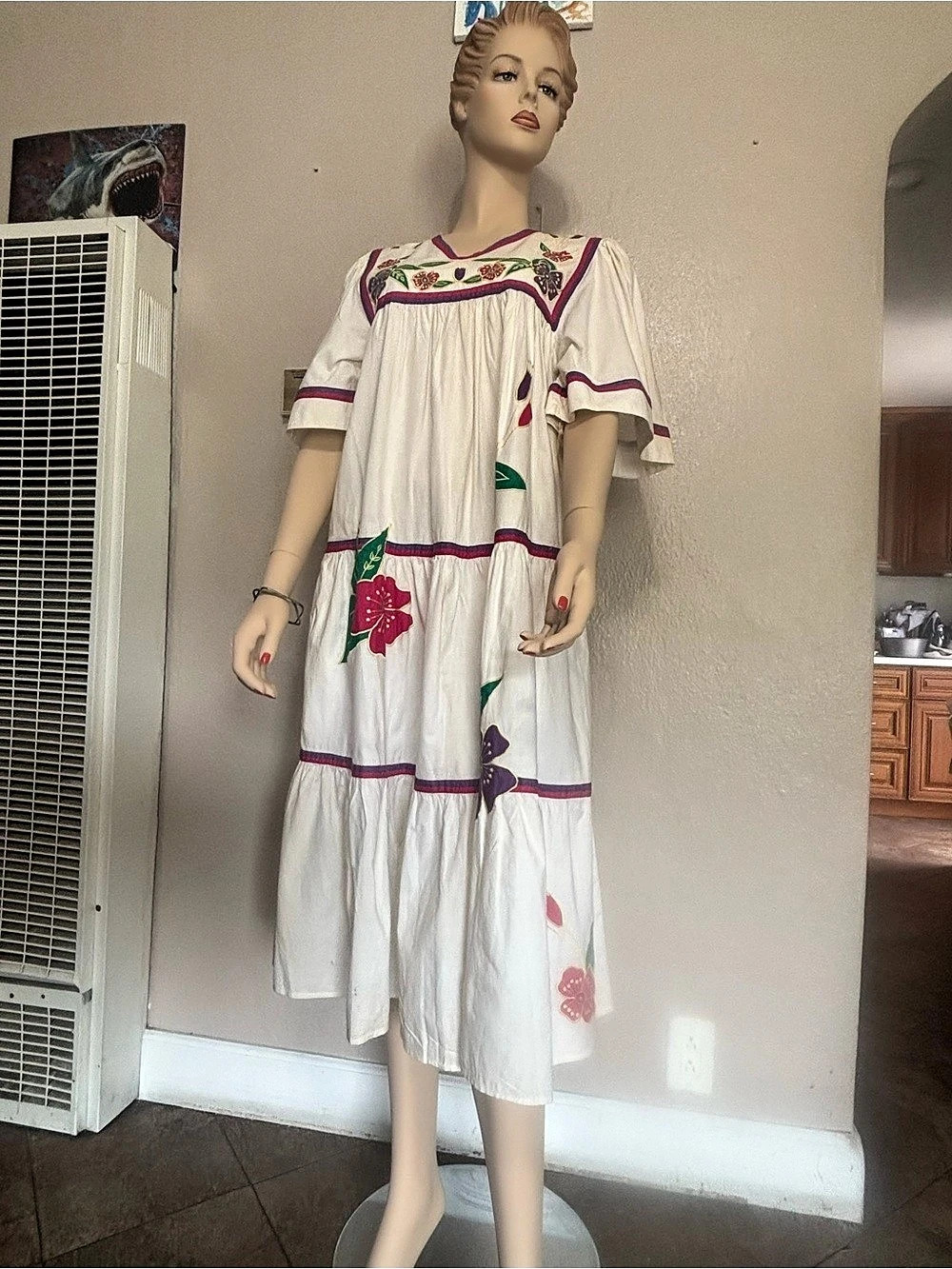 Chance Encounters Floral Embroidered Midi Dress in White & Purple Size Small NWT